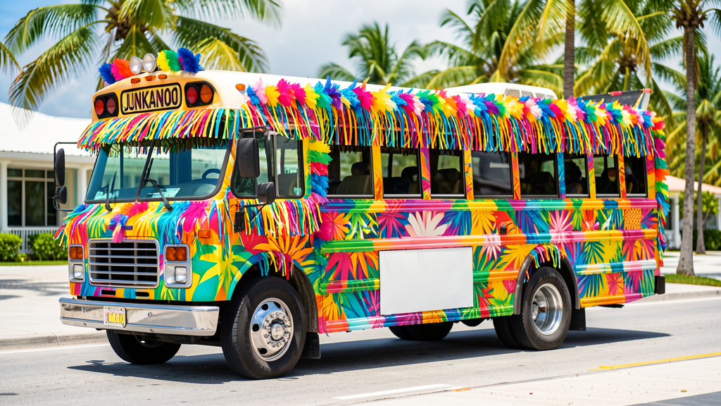 Colorful Junkanoo party bus